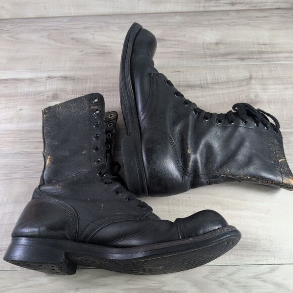 Vtg 1950's 60's US Black Military Cap Toe Combat Boots Sz 10 R KG Vintage - Picture 7 of 16